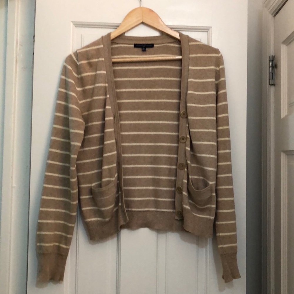 2 for $20 Beige striped cashmere & cotton blend cardigan